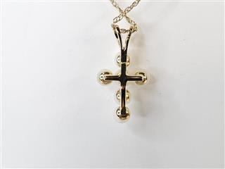 14K Yellow Gold 3mm White Pearl Cross Pendant